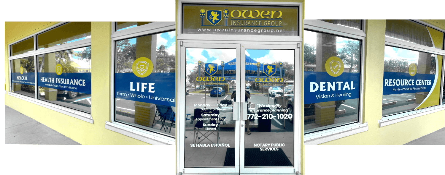 Owen Insurance Group exterior design for office windows by Inkling Creative