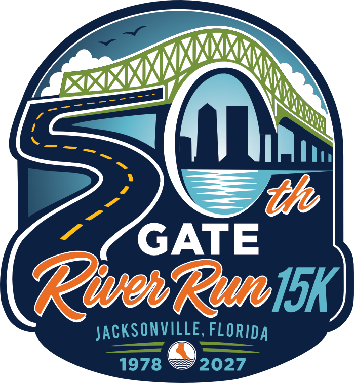 Gate River Run Logo • FINAL Gate River Run 50th Anniversary winning logo design by Lauren Waller Inkling Creative
